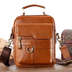 Casual Vintage Genuine Leather Crossbody Bag for Men – Adjustable Strap and Multiple Pockets