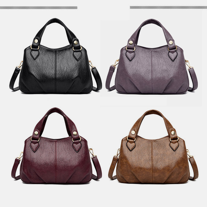 Women's Triple Compartment Satchel Leather Top-Handle Purse – Crossbody Handbag with Adjustable Strap