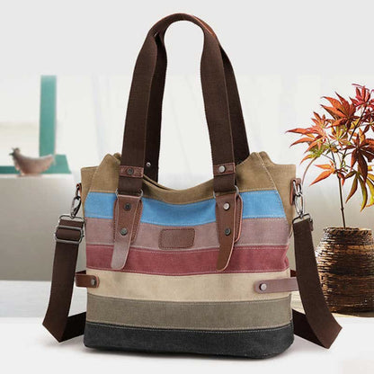 Multifunction Color Block Canvas Tote Bag | Hobo Shoulder Bag & Crossbody Purse - VOTVO