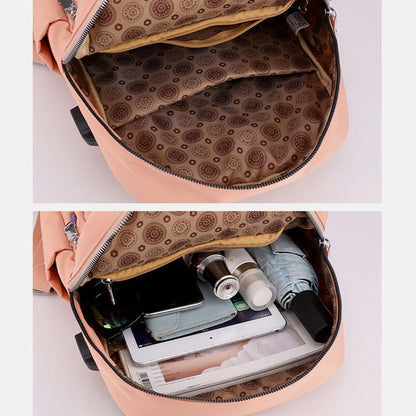 Lightweight Embossed Embroidery Backpack with USB Charging Port – Perfect for Women on the Go