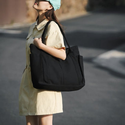 Minimalist Large Capacity Tote Bag for Women – Canvas Shoulder Bag with Zipper Closure