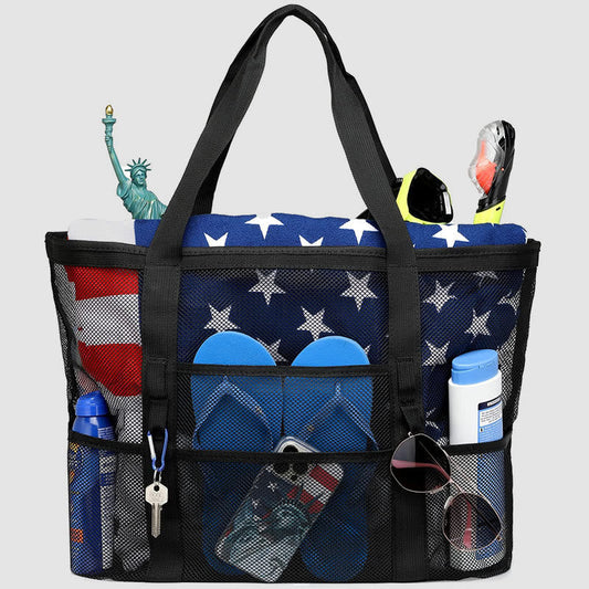 Bolsa de playa de gran capacidad para viajes de vacaciones: bandolera de malla portátil