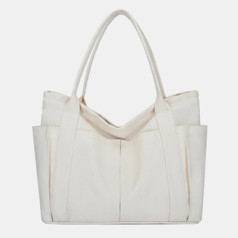 Minimalist Large Capacity Tote Bag for Women – Canvas Shoulder Bag with Zipper Closure