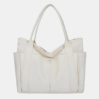 Minimalist Large Capacity Tote Bag for Women – Canvas Shoulder Bag with Zipper Closure