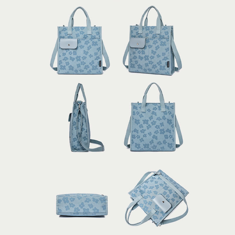 Floral Crossbody Tote Bag – Cute Nylon Shoulder Purse for Office & Daily Use