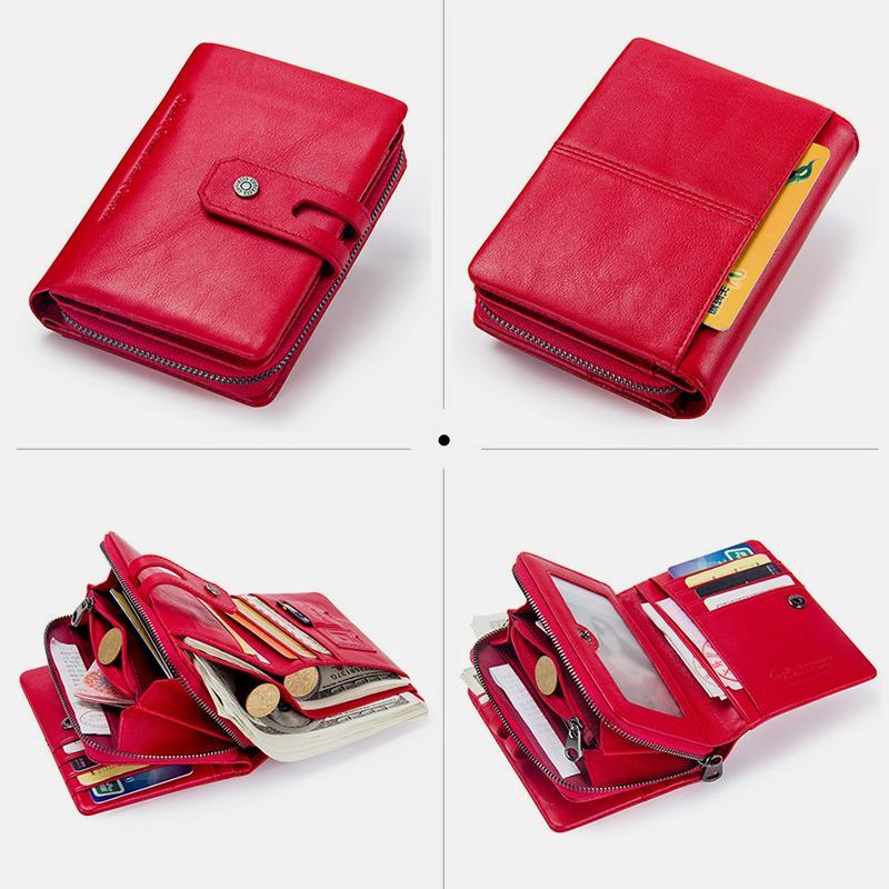 Genuine Leather Multifunctional Anti-theft Wallet for Women – RFID Protection, Card Slots & Zippered Coin Pocket