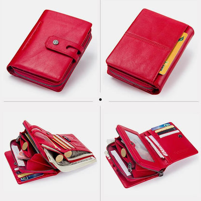 Genuine Leather Multifunctional Anti-theft Wallet for Women – RFID Protection, Card Slots & Zippered Coin Pocket