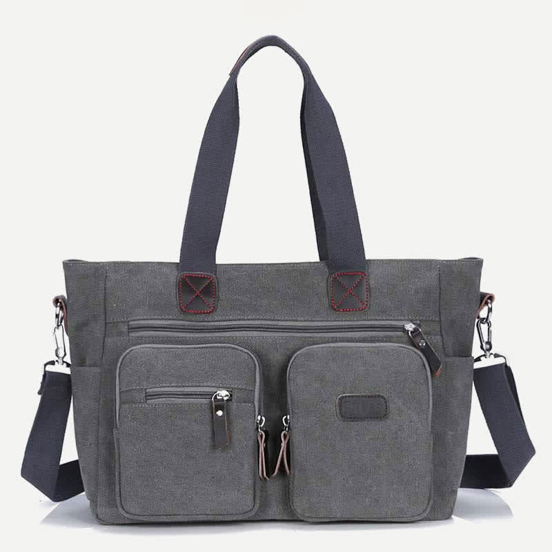 Multi - Pocket Canvas Tote Handbag for Women & Men – Retro Laptop Bag with Adjustable Straps - VOTVO