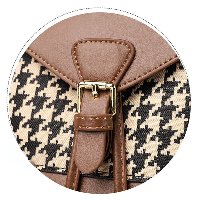 Women's Mini Backpack Purse with Houndstooth Print – Flap Daypack Leather Shoulder Bag