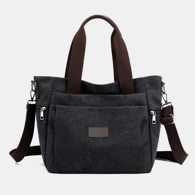 Multi-Pocket Canvas Handbag for Women - Durable, Roomy Shoulder Tote & Crossbody Bag
