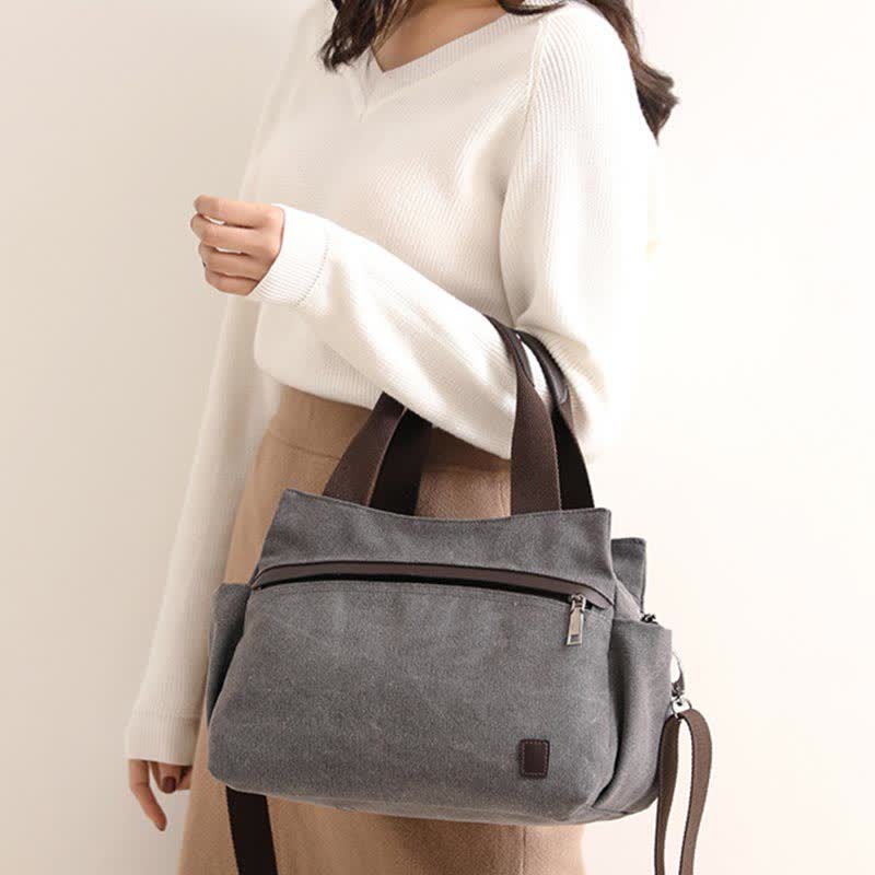 Women's Canvas Hobo Handbag – Multi-Pocket Shoulder Tote & Crossbody Bag