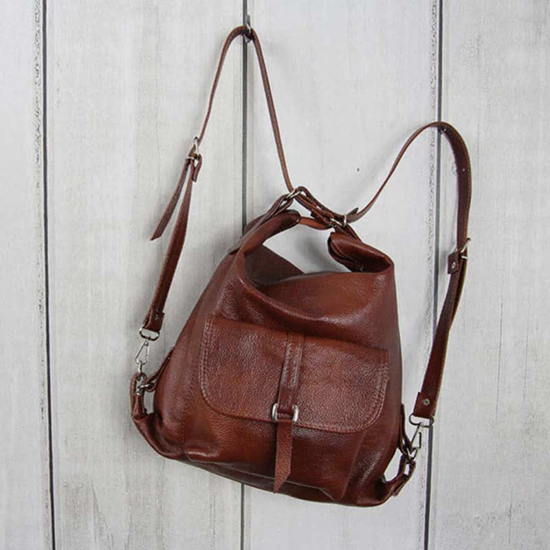 2 - in - 1 Convertible Leather Tote Backpack – Retro Shoulder Bag & Travel Day Pack - VOTVO