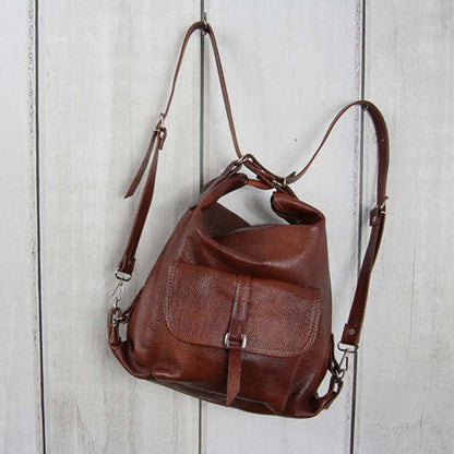 2 - in - 1 Convertible Leather Tote Backpack – Retro Shoulder Bag & Travel Day Pack - VOTVO