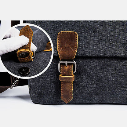 Men's Canvas Messenger Bag – Retro Shoulder Crossbody Backpack with Genuine Leather Accents