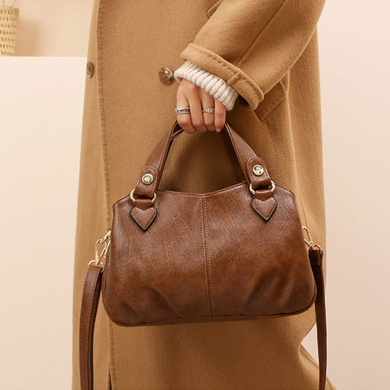 Women's Triple Compartment Satchel Leather Top-Handle Purse – Crossbody Handbag with Adjustable Strap