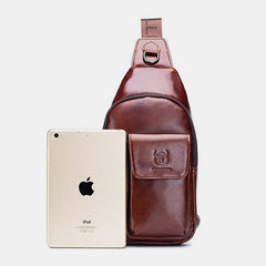 Genuine Leather Sling Chest Bag with Earphone Hole – Stylish & Practical Crossbody Shoulder Bag - VOTVO