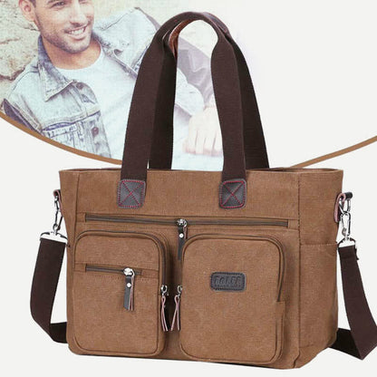 Multi - Pocket Canvas Tote Handbag for Women & Men – Retro Laptop Bag with Adjustable Straps - VOTVO