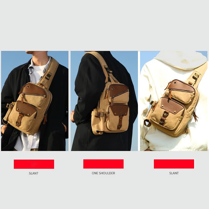 Sling Bag for Men – Retro Canvas Crossbody Chest Bag, Lightweight & Versatile for Daily Use and Travel - VOTVO
