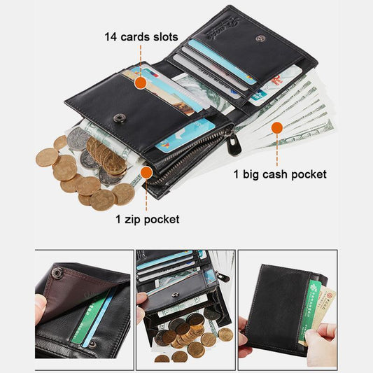 Anti-Theft Multi-Slot Small Wallet for Men – Genuine Leather, Secure & Compact Design