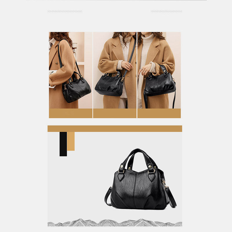 Women's Triple Compartment Satchel Leather Top-Handle Purse – Crossbody Handbag with Adjustable Strap