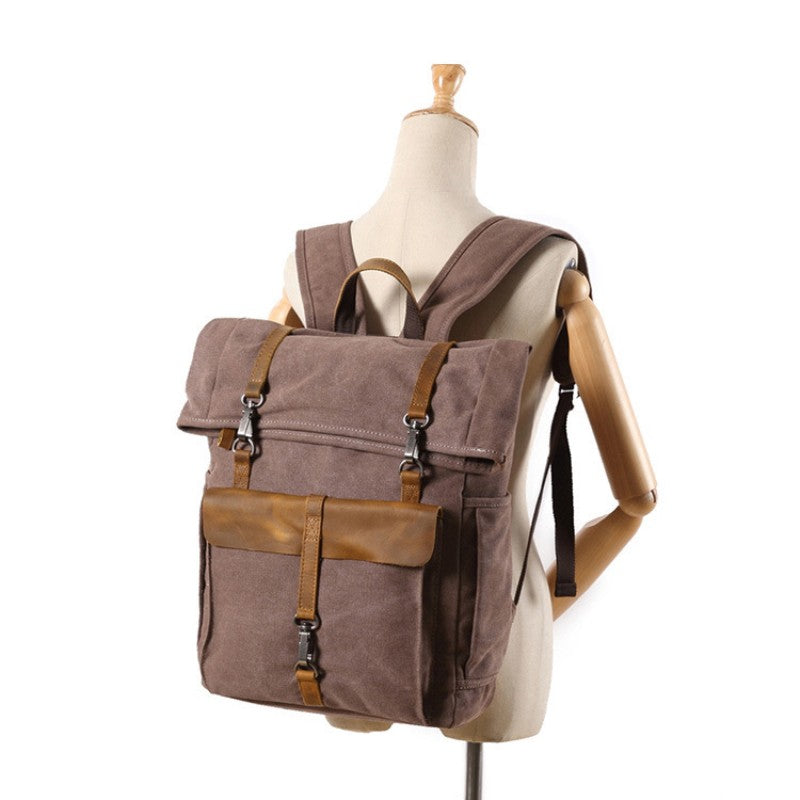 Unisex Canvas & Leather Hiking Travel Backpack – Durable Rucksack School Bag Daypack