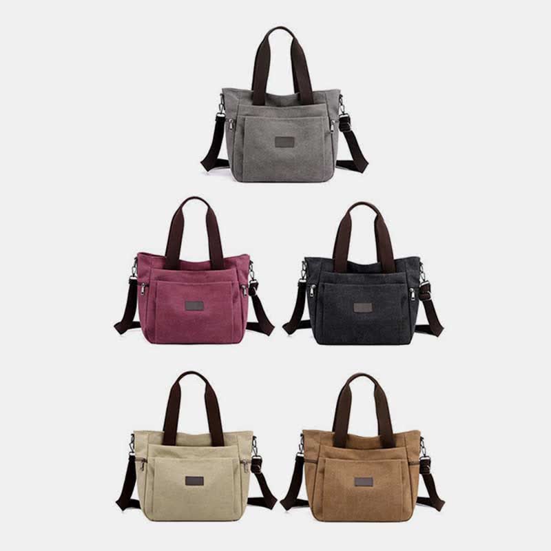 Multi-Pocket Canvas Handbag for Women - Durable, Roomy Shoulder Tote & Crossbody Bag