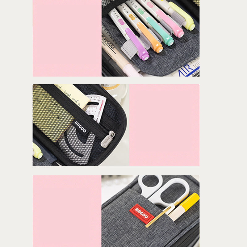 Large Capacity Color Matching Canvas Pencil Case – Perfect for Study & Organization