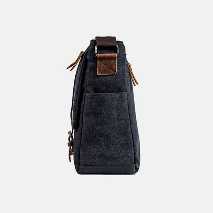 Men's Canvas Messenger Bag – Retro Shoulder Crossbody Backpack with Genuine Leather Accents