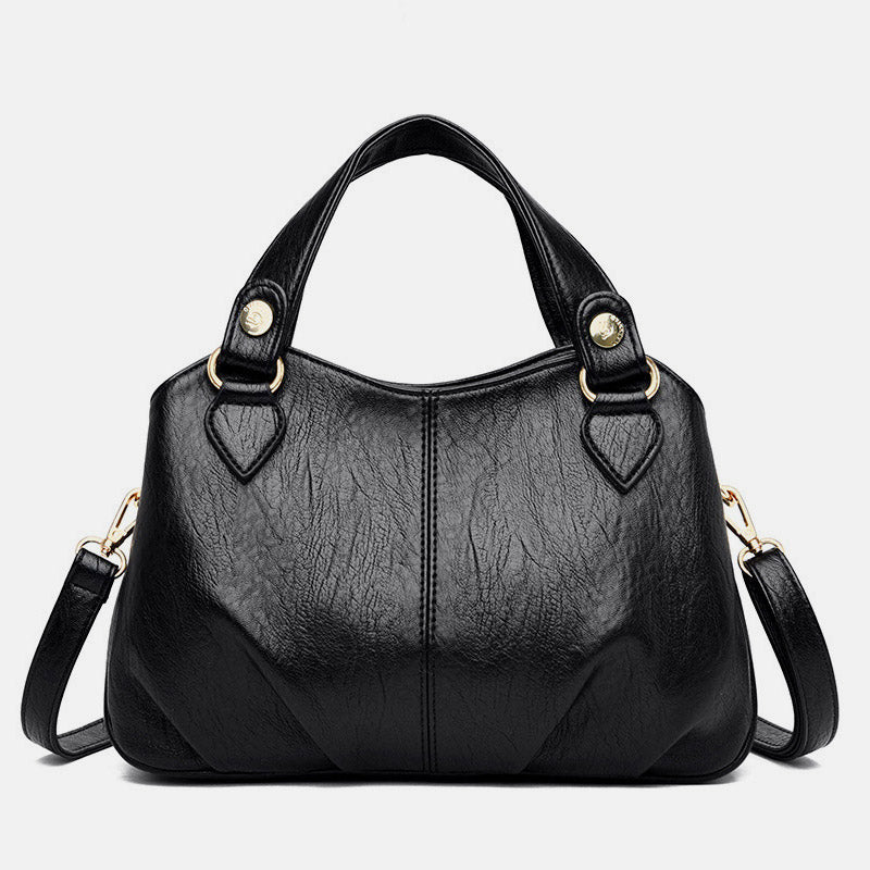 Women's Triple Compartment Satchel Leather Top-Handle Purse – Crossbody Handbag with Adjustable Strap