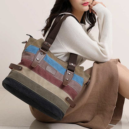 Multifunction Color Block Canvas Tote Bag | Hobo Shoulder Bag & Crossbody Purse - VOTVO