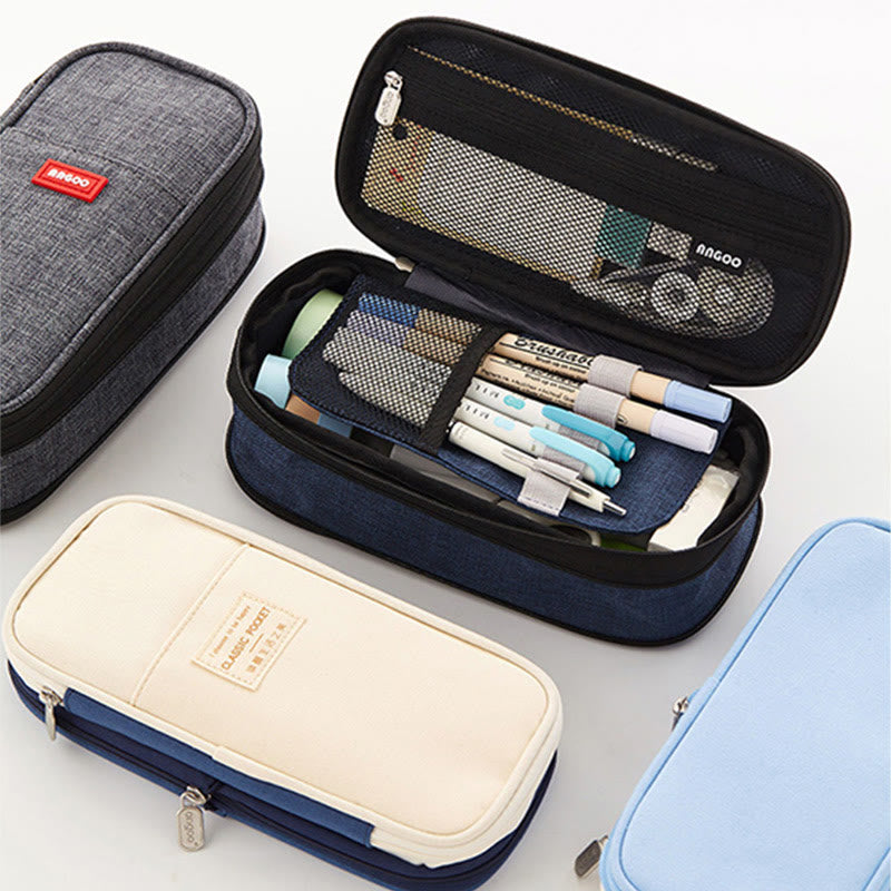 Large Capacity Color Matching Canvas Pencil Case – Perfect for Study & Organization