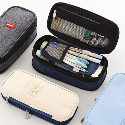 Large Capacity Color Matching Canvas Pencil Case – Perfect for Study & Organization