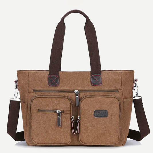 Multi - Pocket Canvas Tote Handbag for Women & Men – Retro Laptop Bag with Adjustable Straps - VOTVO