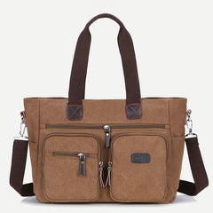 Multi - Pocket Canvas Tote Handbag for Women & Men – Retro Laptop Bag with Adjustable Straps - VOTVO