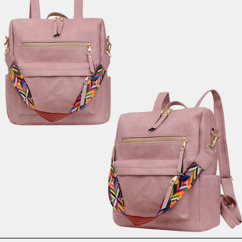 Women’s Plaid Leather Backpack – Multifunctional Daypack with Shoulder Strap