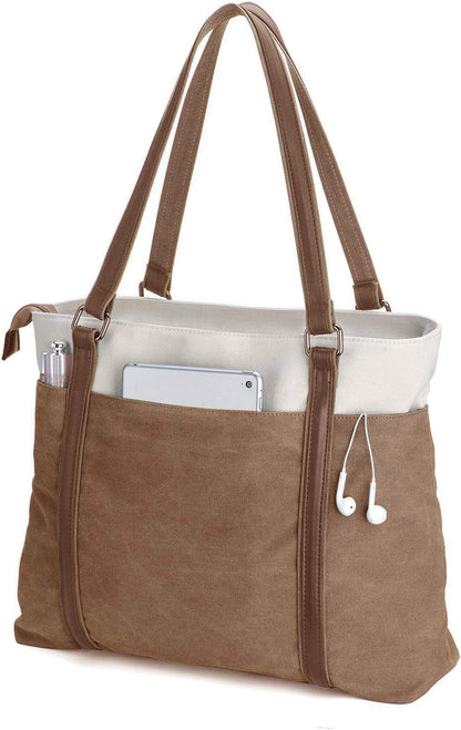 Women Laptop Tote Bag for Work – Lightweight Splice Canvas 15.6 Inch Handbag Purse