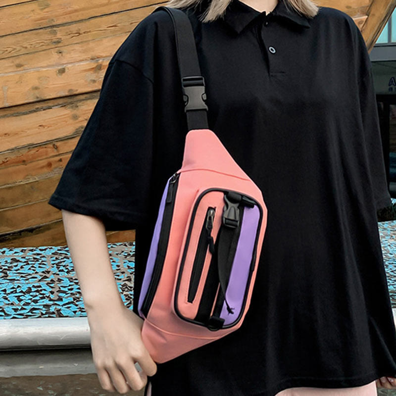 Contrast Color Crossbody Waist Bag for Girls - Stylish Canvas Sling Purse