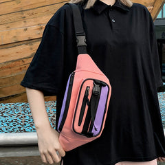 Contrast Color Crossbody Waist Bag for Girls - Stylish Canvas Sling Purse