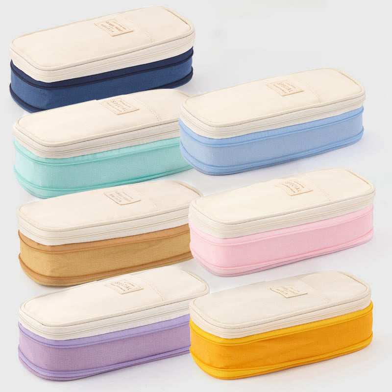 Large Capacity Color Matching Canvas Pencil Case – Perfect for Study & Organization