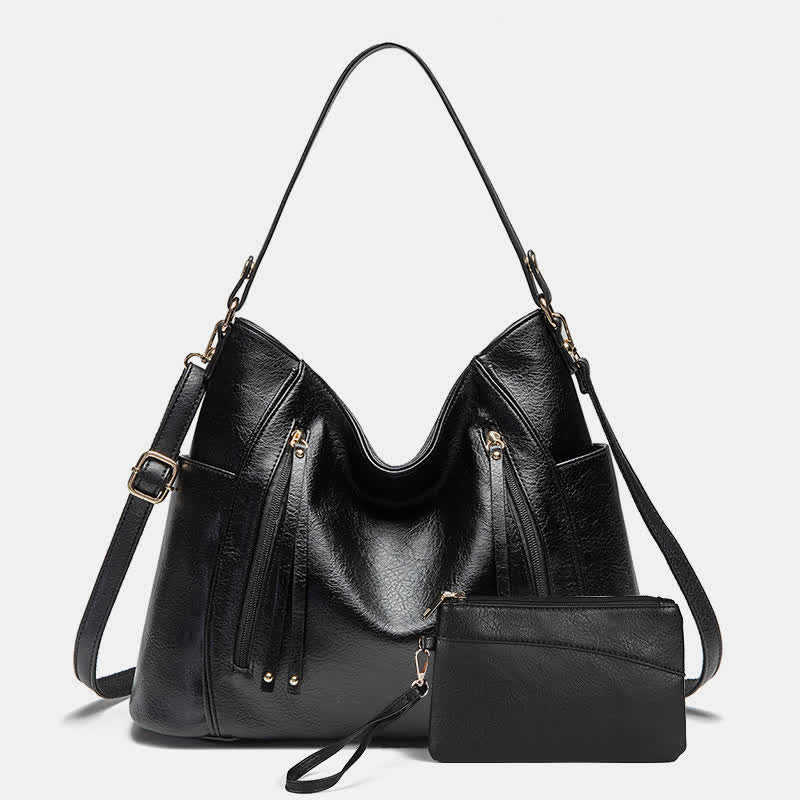 Tote Handbags Set for Women – Leather Hobo Shoulder Bag with Small Clutch