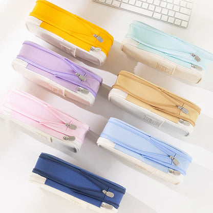 Large Capacity Color Matching Canvas Pencil Case – Perfect for Study & Organization