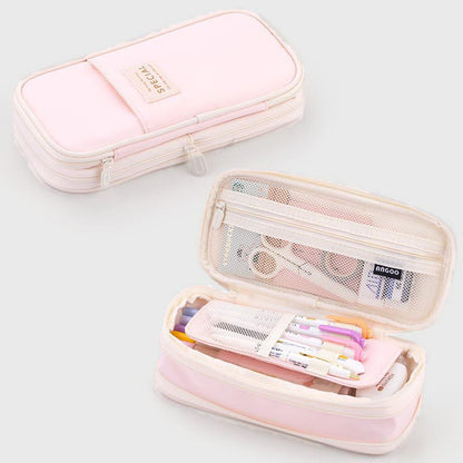 Large Capacity Color Matching Canvas Pencil Case – Perfect for Study & Organization