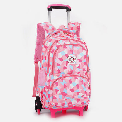 Rolling Wheels School Bag for Girls – Colorful Printing Backpack with Adjustable Straps & Two-Wheel Design