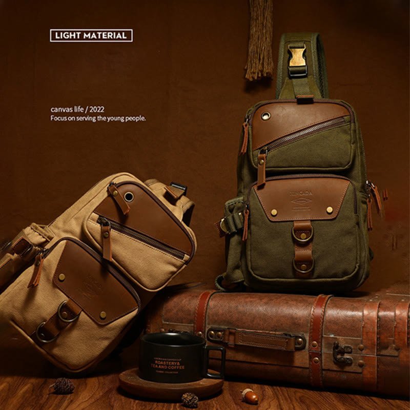 Sling Bag for Men – Retro Canvas Crossbody Chest Bag, Lightweight & Versatile for Daily Use and Travel - VOTVO