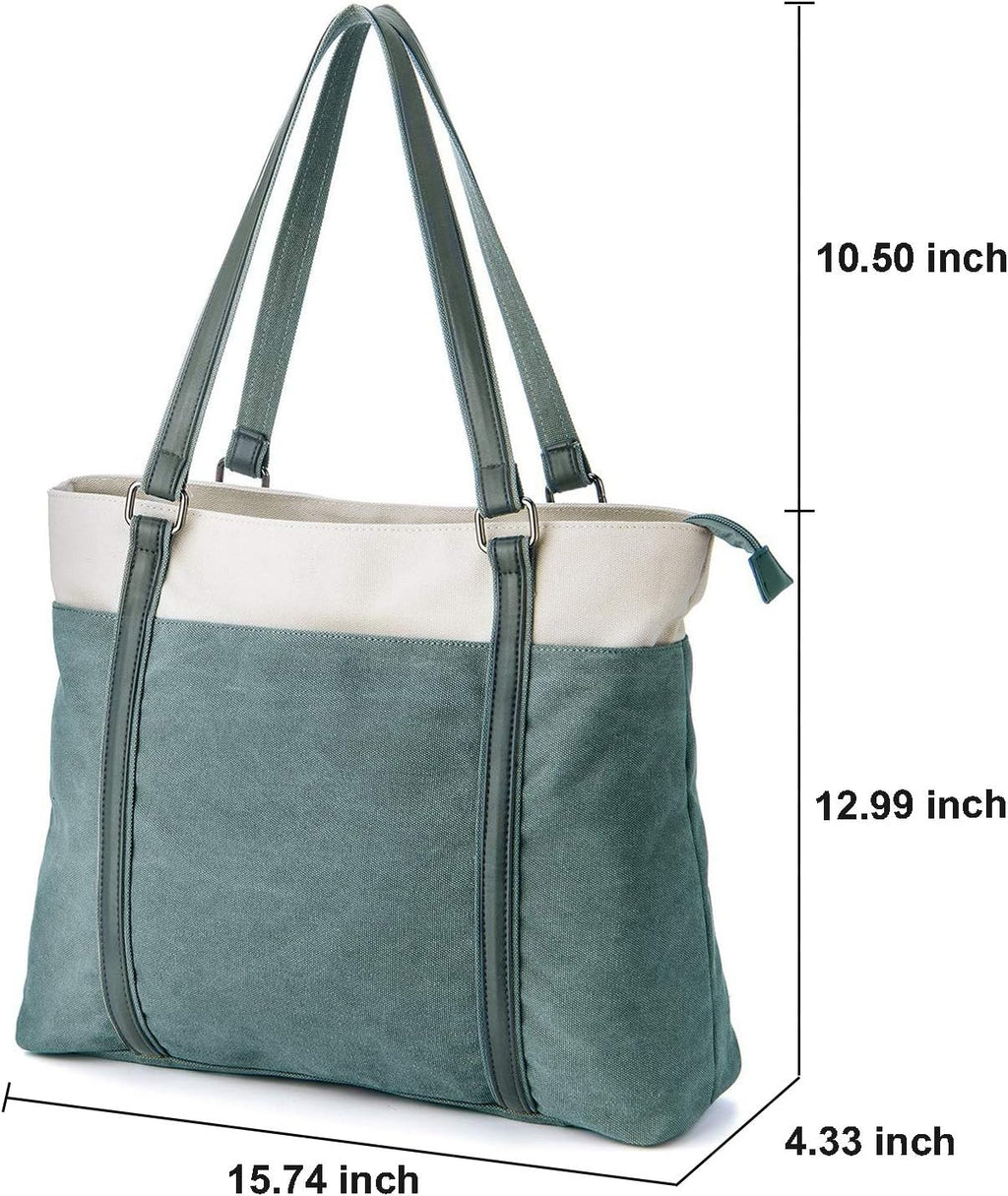 Women Laptop Tote Bag for Work – Lightweight Splice Canvas 15.6 Inch Handbag Purse