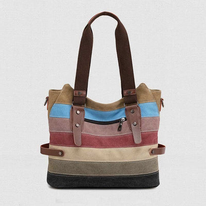 Multifunction Color Block Canvas Tote Bag | Hobo Shoulder Bag & Crossbody Purse - VOTVO