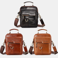 Casual Vintage Genuine Leather Crossbody Bag for Men – Adjustable Strap and Multiple Pockets