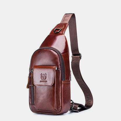 Genuine Leather Sling Chest Bag with Earphone Hole – Stylish & Practical Crossbody Shoulder Bag - VOTVO