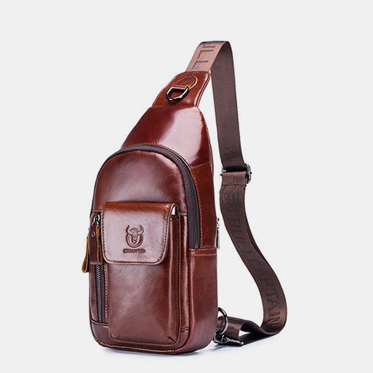 Genuine Leather Sling Chest Bag with Earphone Hole – Stylish & Practical Crossbody Shoulder Bag - VOTVO