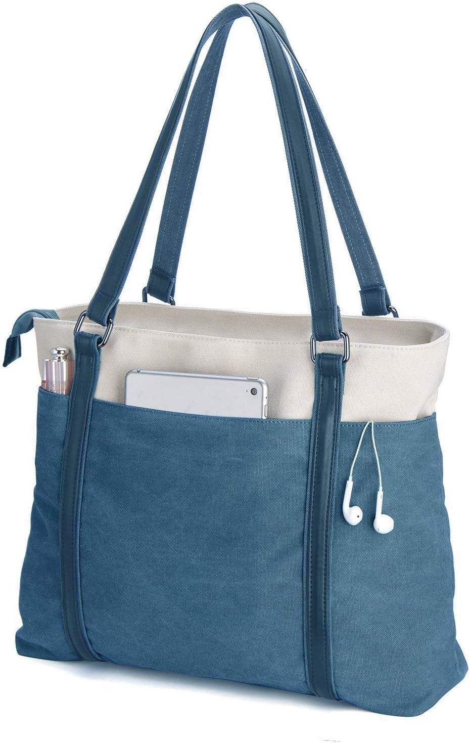 Women Laptop Tote Bag for Work – Lightweight Splice Canvas 15.6 Inch Handbag Purse